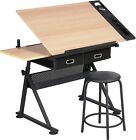Adjustable Drafting Table with Stool, Drawing Table Art Craft Desk with Drawers