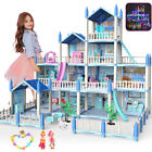 Doll House Colorful Light and 14 Rooms Huge Dollhouse with 2 Dolls Gift for Girl