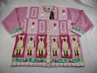 New Cardigan Sweater Vintage 3XL Storybook Knits Siamese Cats Kittens Pink