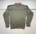 Vintage Eddie Bauer Sweater Mens L Green Chunky Knit Turtle Neck Crewneck 90s