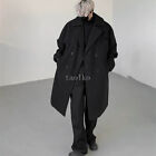 Mens Double Breasted Faux Wool Over Knee Long Trench Coat Overcoat Oversize Chic