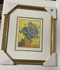 Van Gogh Irises Blue Green Floral Wall Art Print Matted With Gold Frame 15 X 17”
