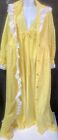 Vintage Saramae Lingerie Size Small Long Maxi Gown Yellow Lace Button Robe Set