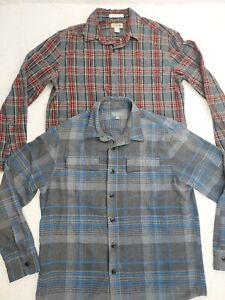 LL Bean Signature Shirt Mens Large Blue Red Plaid Flannel Button Up Lot Of 2