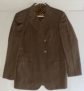 ZILLI PARIS Men 42R Suit Brown Wool Silk 3-Button Striped Jacket Pants 35x31