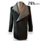 ZARA Man Pea Coat Medium Black Gray Wool Black Tag Overcoat Jacket Knit *AS IS*
