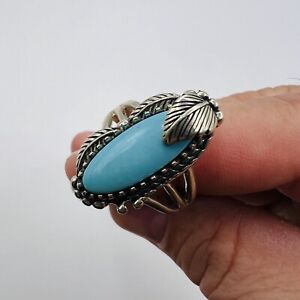 VINTAGE SIGNED CAROL FELLEY  STERLING ELONGATED TURQUOISE RING SIZE 10.25