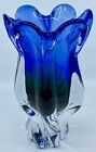 Royal Gallery Art Glass Vase Blue Green Tulip Design Made In Poland