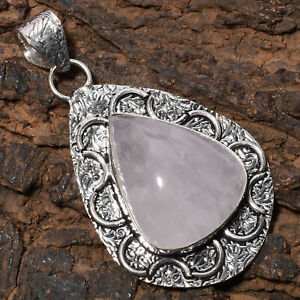 Rose Quartz Gemstone 925 Sterling Silver Handmade Jewelry Pendant 2.36