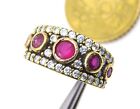 Created Ruby & C.Z. Ring 925 Sterling Silver Jewelry Two Tone Ring Size 7.5 US