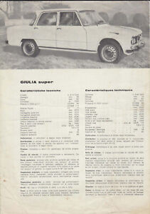 Alfa Romeo Giulia Super 1965 Original UK Leaflet Sales Brochure FAIR COND. ONLY