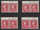 U.S., 1908, Scott #332a, 4 Top Pairs with Plate #s from Booklet Panes, Mint, NH