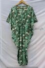 Indian Green Long Leaf Print Cotton Hippie Maxi Women Nightwear Caftan Dress