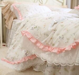 Floral Lace Bedding Set Ruffle Duvet Cover Bed Skirt Pillowcases Home Textile