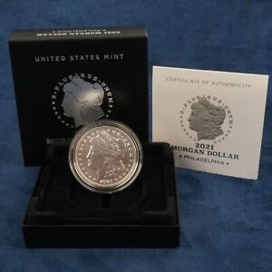 2021- P Morgan Silver Dollar Philadelphia Mint in Box w COA- Free Shipping USA