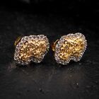14K Yellow Gold Men's Two Tone Iced 0.25Ct Natural Diamond Nugget Stud Earrings