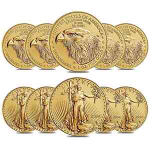 Lot of 10 - 2024 1 oz Gold American Eagle $50 Coin BU