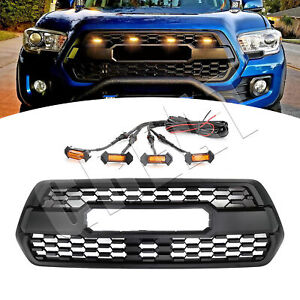 For Tacoma Hood Grill 2016-2023 Bumper Grille With Accessories+4 LED Matte Black (For: 2021 Tacoma)
