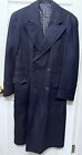 Vintage Men's 38? Wool Long Overcoat Navy Blue 4 Button Double Breasted NO TAGS