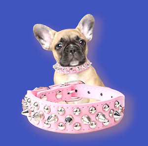 New Small DOG Collar SPIKES Studded PINK Rivets PU Leather NIP