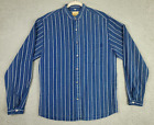 Wah Maker Made In USA Blue Striped Band Collar Western Shirt Star Buttons Mens M