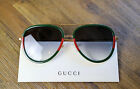 Gucci GG0062S 003 Aviator Sunglasses in Green/Red Stripe/Gold and Gray Lens