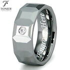Tungsten Carbide Diamond 0.05ctw Faceted Wedding Band Ring 8MM w/ FREE ENGRAVING