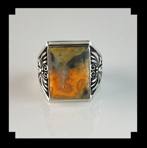 Navajo Style Sterling and Bumblebee Jasper Men's Ring Size 14