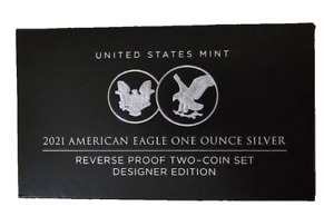 2021 American Eagle Silver Reverse Proof Two-Coin Set Designer Edition BOX & COA