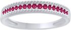 Round Cut Simulated Ruby Anniversary Band Ring For Women  14k White Gold Plated