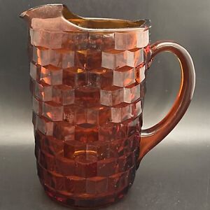 Indiana Glass Whitehall Cubist Amber Brown Pitcher Jug Made in USA 9
