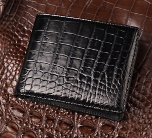 Black Bifold Skin Amish Handmade Wallet - Genuine Crocodile & Made in USA