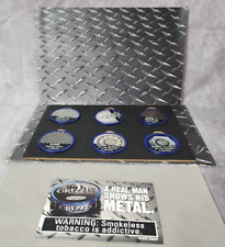 GRIZZLY DIP SNUFF CAN LID 6-PACK PROMOTIONAL TIN LIDS BLUE TOBACCO ADVERTISING