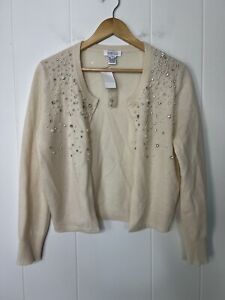 NWT (with flaw) Barneys New York Cashmere Embellished Women's Cardigan Size L
