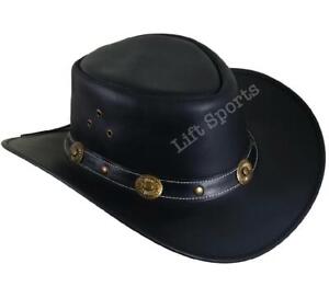 New Men's Black Stylish Cowboy Hat Western Original Genuine Cow Hide Leather