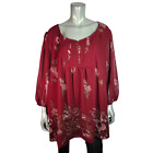 Denim 24/7 Babydoll Top Plus Size 26W Floral Scoop Neck 3/4 Sleeve Lined Red