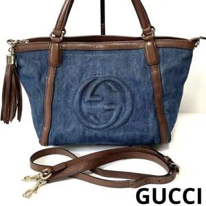 Gucci Soho Denim Bag 2way Tote bag, shoulder bag, crossbody bag  tassel gold