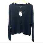 C BY BLOOMINGDALES Large 100% 2-Ply Cashmere Cardigan Cropped Black NWT