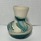 NEMADJI POTTERY Vintage Vase Green & Black Swirl Design 4 in Hand Made USA