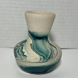 New ListingNEMADJI POTTERY Vintage Vase Green & Black Swirl Design 4 in Hand Made USA