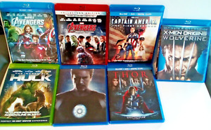 Lot of 7 Marvel Blu-Ray + DVD Avengers/Iron Man/Captain America/Hulk/X-Men/Thor