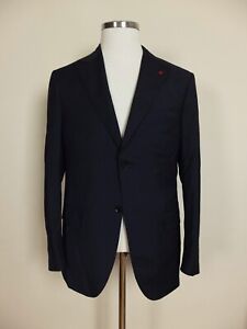 ISAIA Napoli solid dark navy blue wool two button suit 40 50 business authentic