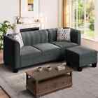 New Listing Stylish Linen Sectional Sofa: 3-Seat L-Shaped Couch, Mid Century Loveseat