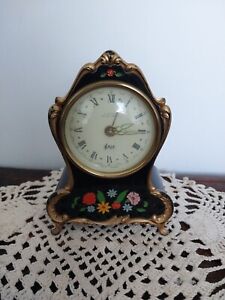 VTG Reuge Black Alarm Music box clock germany floral