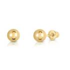 14K Real Solid Gold Round Ball Bead Sleeper Studs Earrings Screw-back 3-8mm