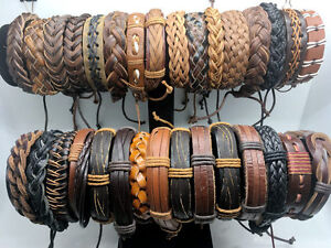 Wholesale Lot Braided Leather Cuban Chain Mens Women Bracelet Bangle 30pcs