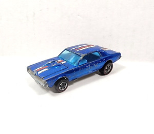 Vintage Hot Wheels Redline 1968 Custom Cougar Blue Interior HK Racing Stripe