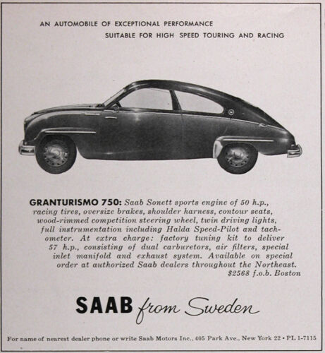 1958 SAAB 750 GRANTURISMO Authentic Vintage Ad ~ MSRP $2,568 ~ FREE SHIPPING!