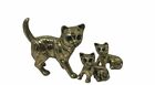 Vintage Brass Cat Miniatures Momma And Babys With Jeweled Eyes