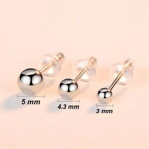 925 Sterling Silver Ball Stud Earrings  For Women, Men 3mm, 4.3mm, 5mm Unisex